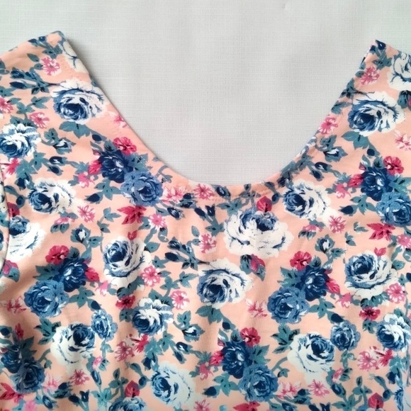 TOMSWARE Women Pink Floral Print 3/4 Sleeve Scoop Neck fit and Flare Dress M - Picture 3 of 9